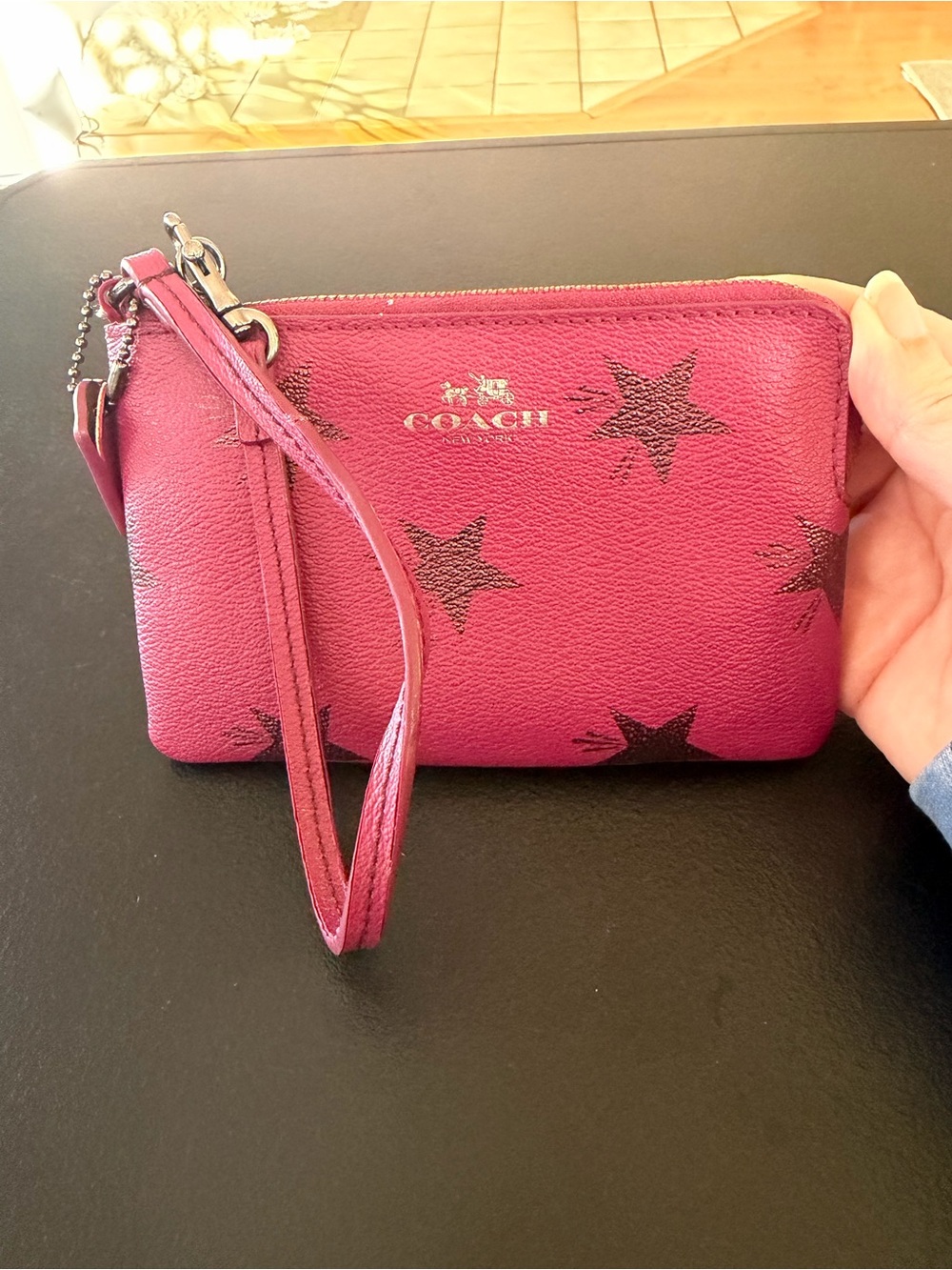Coach Magenta Star Print Leather Wristlet